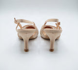 Crystal Mesh Monogram Pointed-Toe Slingback Kitten Heels – Women's Nude Low-Heel Dress Pumps