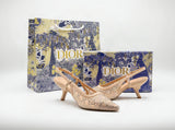 Crystal Mesh Monogram Pointed-Toe Slingback Kitten Heels – Women's Nude Low-Heel Dress Pumps