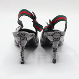 Gucci Style Monogram Pointed-Toe Slingback Heels|Women's Grey Canvas Stiletto Pumps