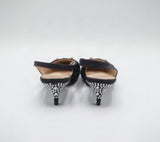 Crystal Embellished Horsebit Pointed-Toe Slingback Kitten Heels – Women's Black Low-Heel Pump