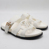 Cutout Monogram Dual-Strap Buckle Flat Slides – Women's Crisp White Open-Toe Sandals