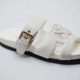 Cutout Monogram Dual-Strap Buckle Flat Slides – Women's Crisp White Open-Toe Sandals