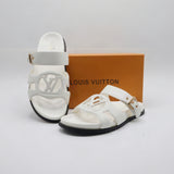 Cutout Monogram Dual-Strap Buckle Flat Slides – Women's Crisp White Open-Toe Sandals