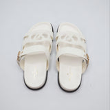 Cutout Monogram Dual-Strap Buckle Flat Slides – Women's Crisp White Open-Toe Sandals
