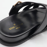 Cutout Monogram Dual-Strap Buckle Flat Slides – Women's Jet Black Open-Toe Sandals