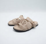 Cutout Monogram Dual-Strap Buckle Flat Slides – Women's Beige / Nude Open-Toe Sandals