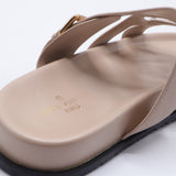 Cutout Monogram Dual-Strap Buckle Flat Slides – Women's Beige / Nude Open-Toe Sandals