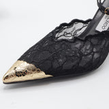 Jimmy Choo Style Lace Cap-Toe Slingback Heels – Women's Black Party Pumps