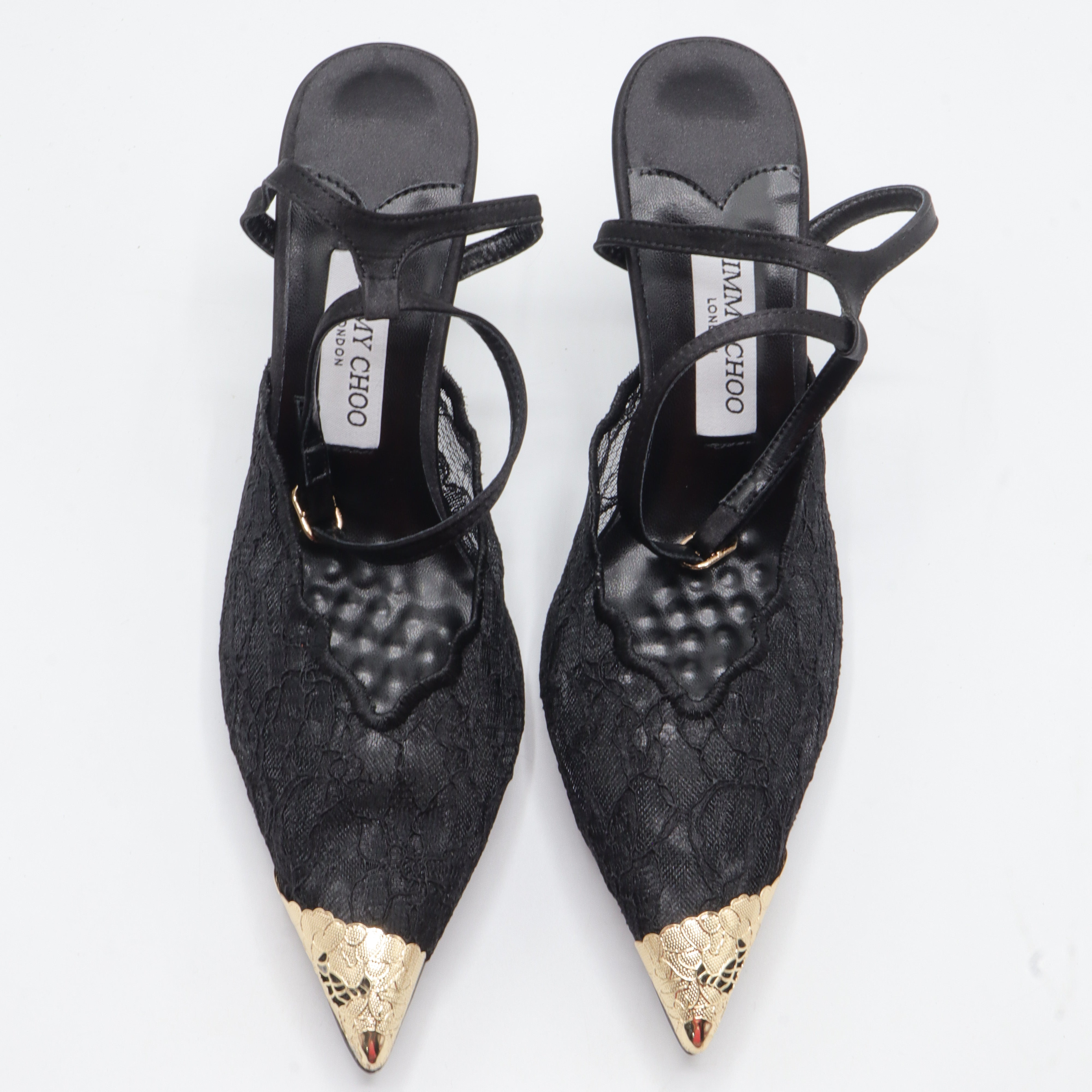 Jimmy Choo Style Lace Cap-Toe Slingback Heels – Women's Black Party Pumps