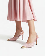 Jimmy Choo Style Lace Cap-Toe Slingback Heels – Women's Pink Party & Event Pumps