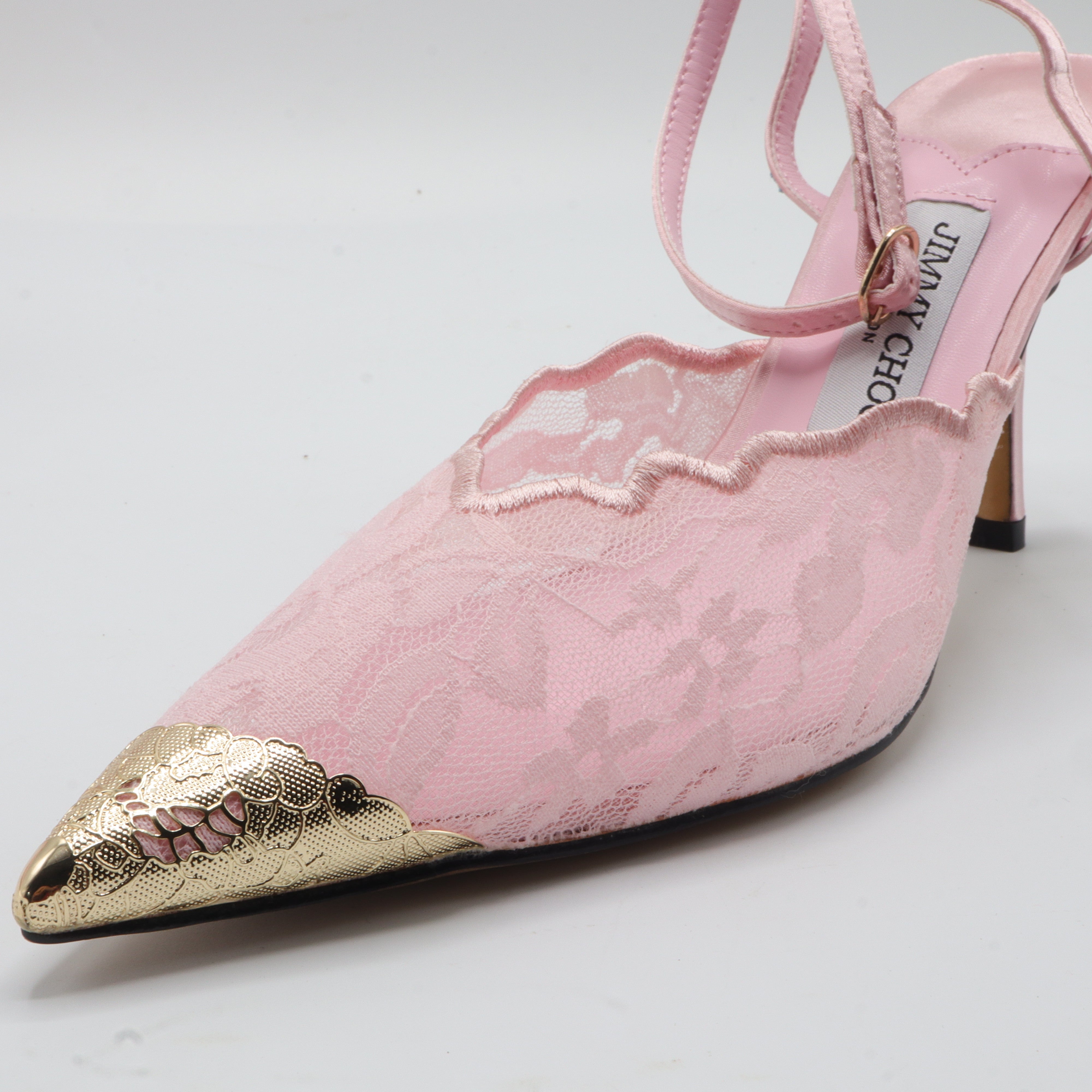 Jimmy Choo Style Lace Cap-Toe Slingback Heels – Women's Pink Party & Event Pumps