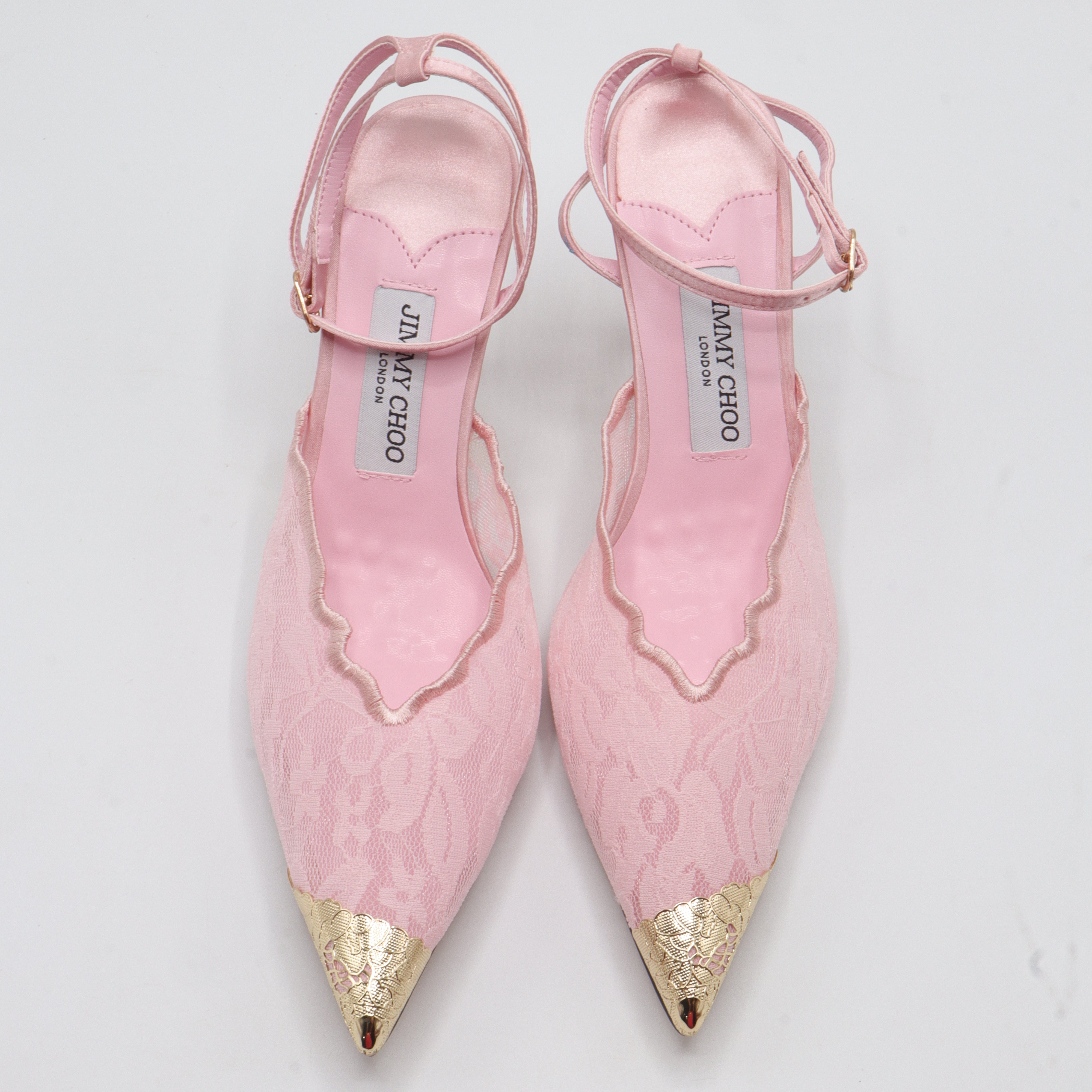 Jimmy Choo Style Lace Cap-Toe Slingback Heels – Women's Pink Party & Event Pumps