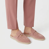 Suede Charm Moccasin Flat Mules – Women's Dusty Rose Slip-On Loafers