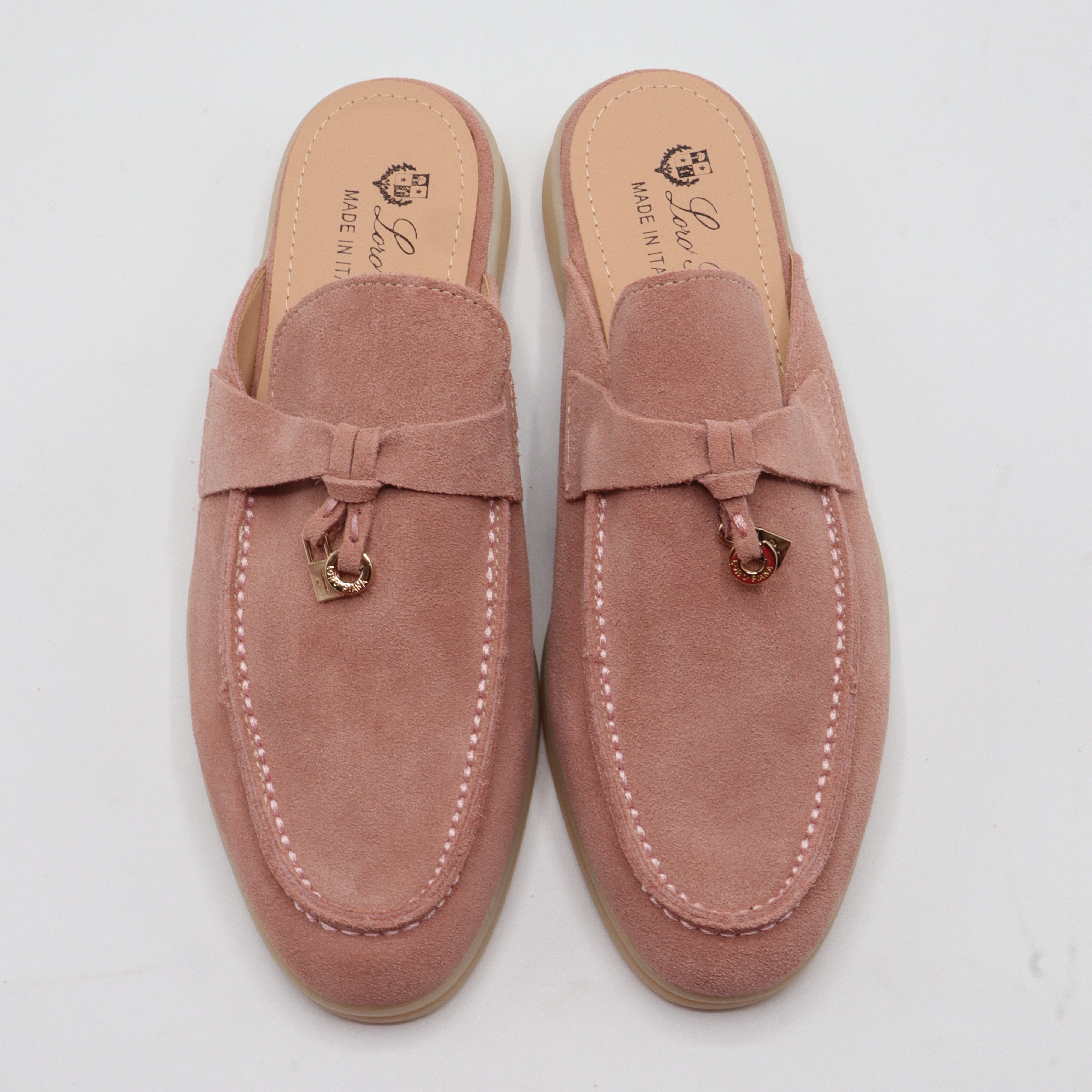Suede Charm Moccasin Flat Mules – Women's Dusty Rose Slip-On Loafers