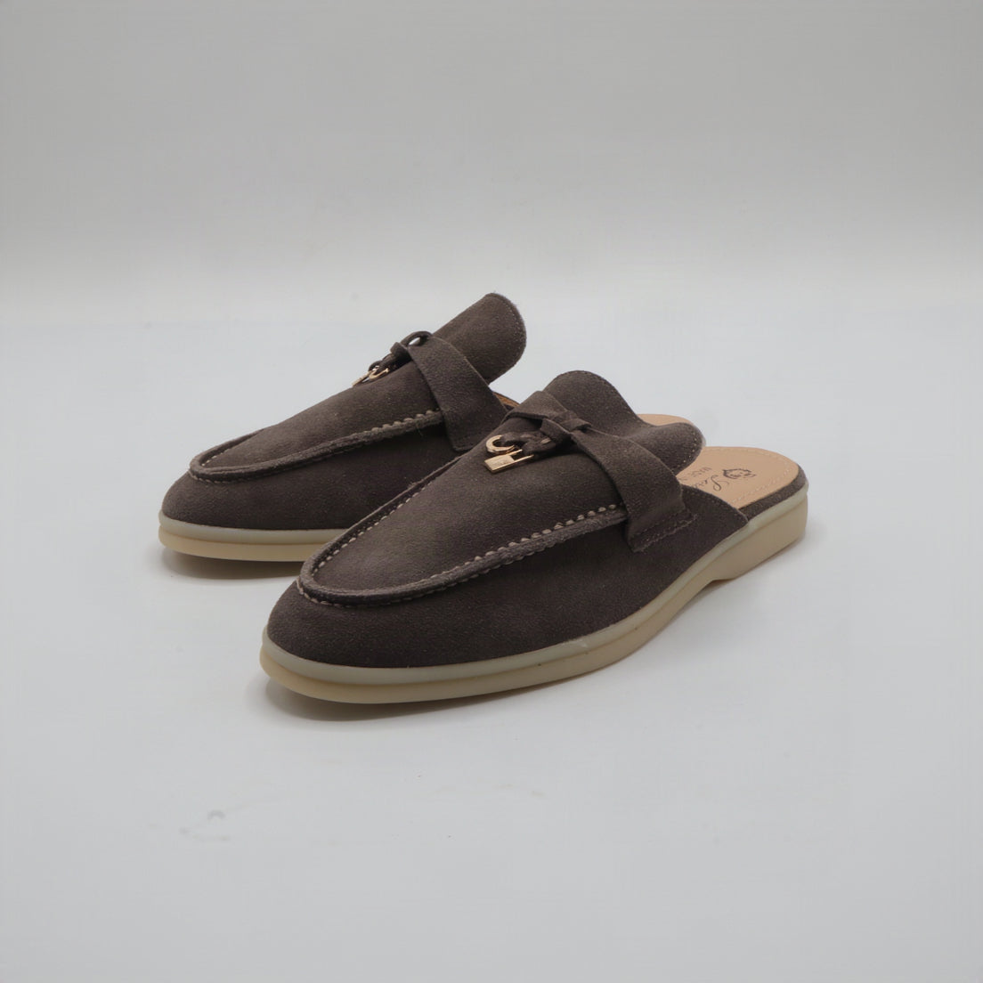 Suede Charm Moccasin Flat Mules – Women's Dark Brown Slip-On Loafers