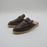 Suede Charm Moccasin Flat Mules – Women's Dark Brown Slip-On Loafers