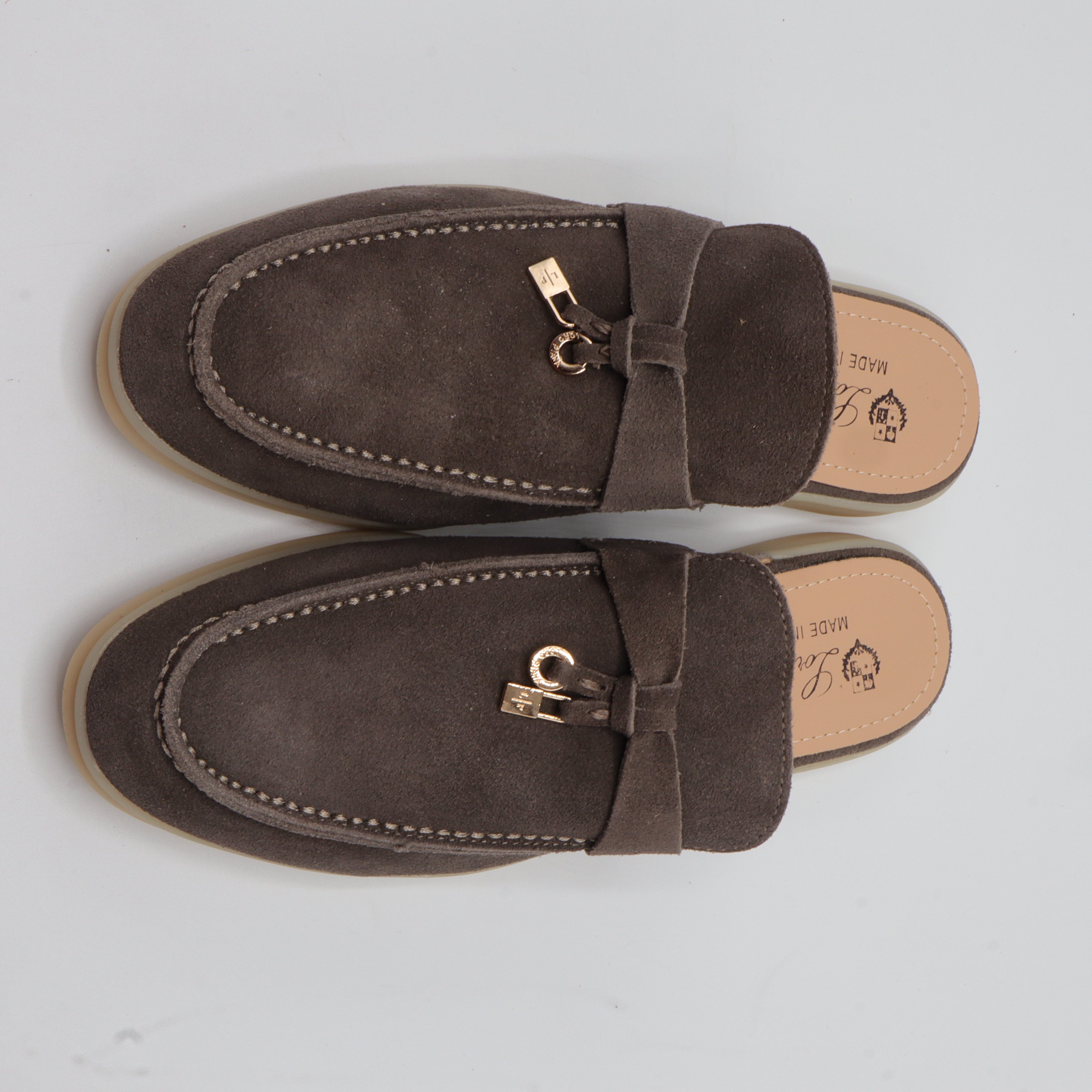 Suede Charm Moccasin Flat Mules – Women's Dark Brown Slip-On Loafers