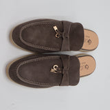 Suede Charm Moccasin Flat Mules – Women's Dark Brown Slip-On Loafers