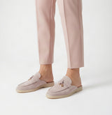 Suede Charm Moccasin Flat Mules – Women's Taupe / Mauve Slip-On Loafers