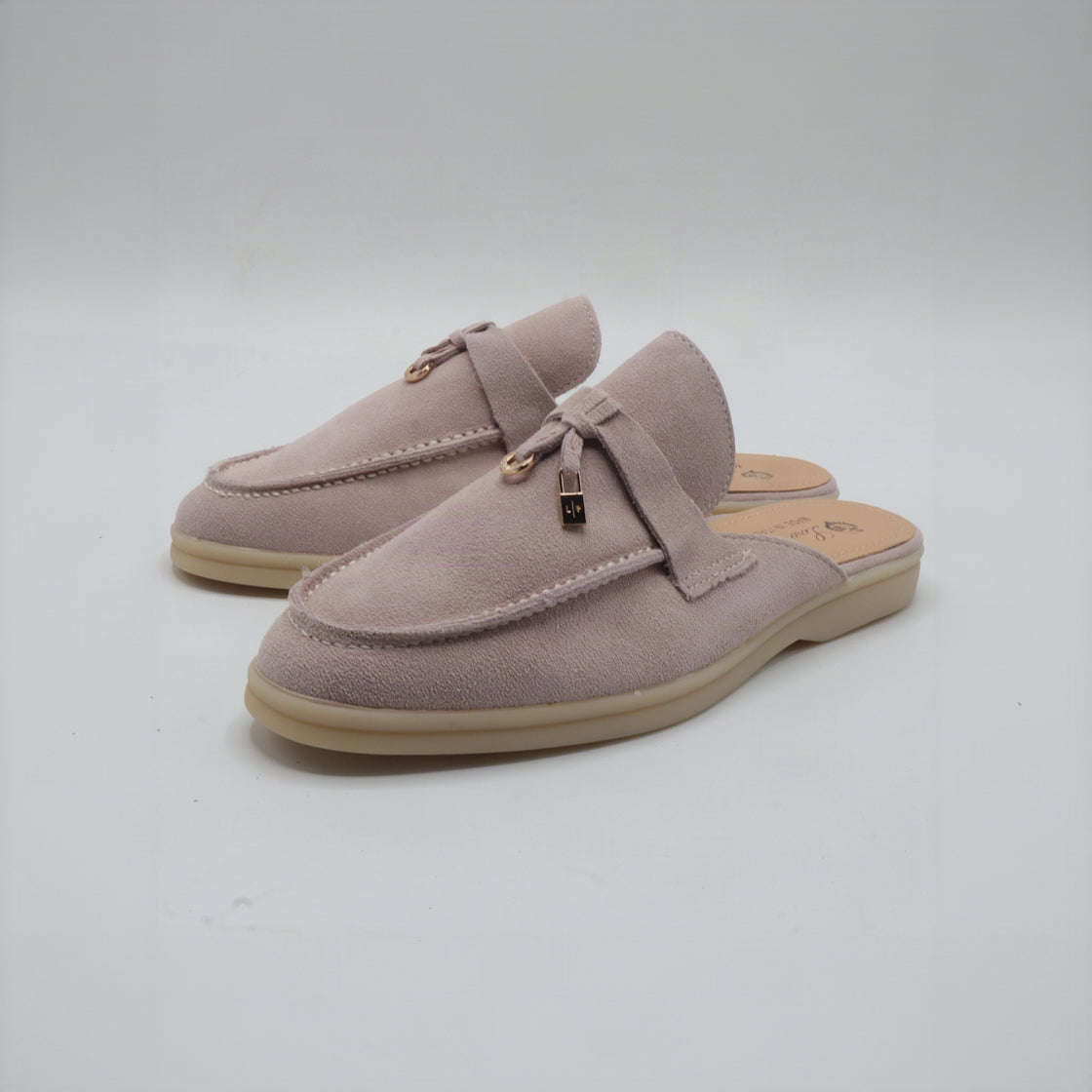 Suede Charm Moccasin Flat Mules – Women's Taupe / Mauve Slip-On Loafers