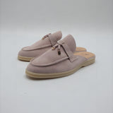 Suede Charm Moccasin Flat Mules – Women's Taupe / Mauve Slip-On Loafers