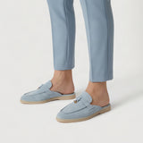 Suede Charm Moccasin Flat Mules – Women's Ice Blue Slip-On Loafers