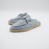 Suede Charm Moccasin Flat Mules – Women's Ice Blue Slip-On Loafers