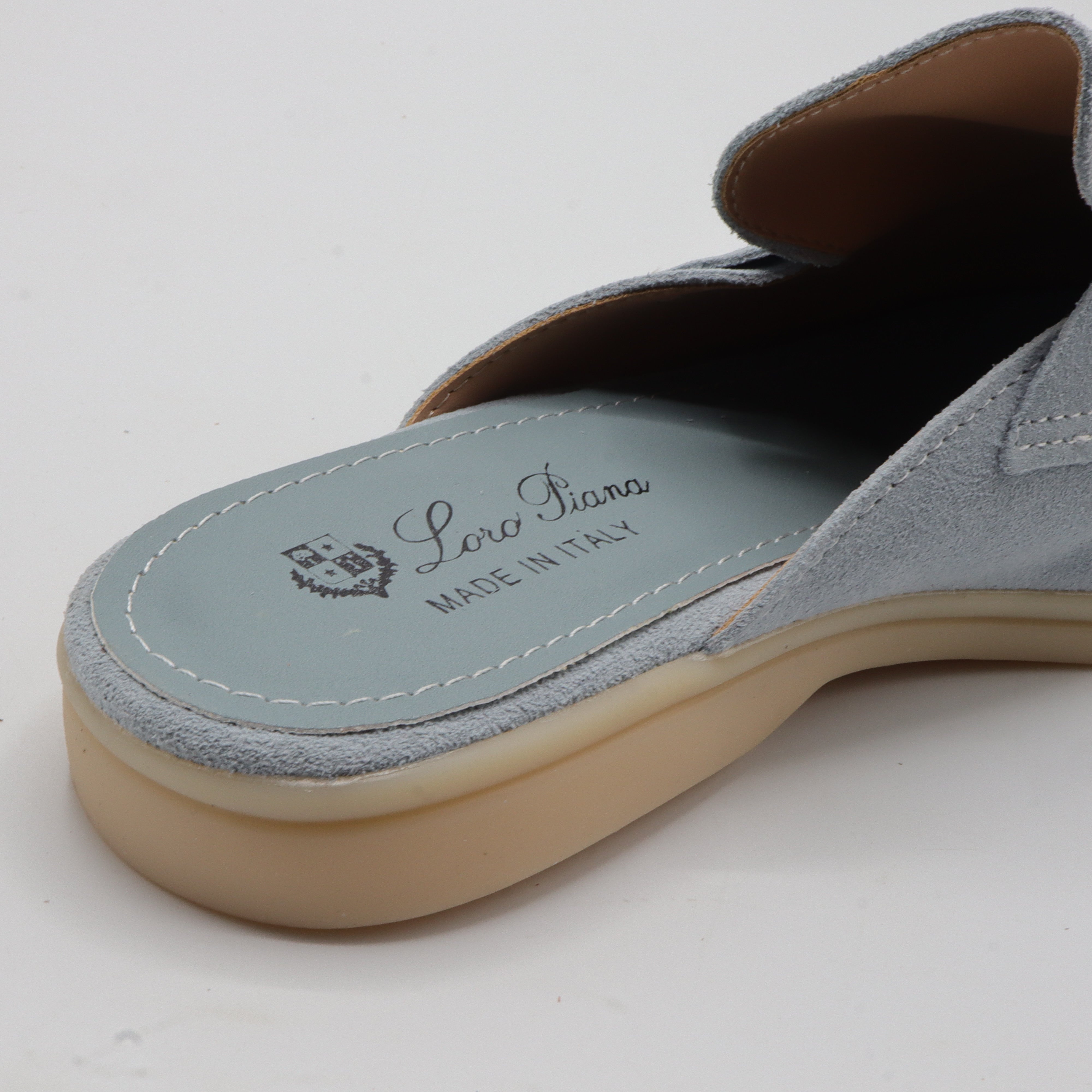 Suede Charm Moccasin Flat Mules – Women's Ice Blue Slip-On Loafers
