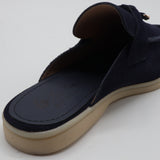 Suede Charm Moccasin Flat Mules – Women's Navy Blue Slip-On Loafers