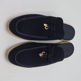 Suede Charm Moccasin Flat Mules – Women's Navy Blue Slip-On Loafers