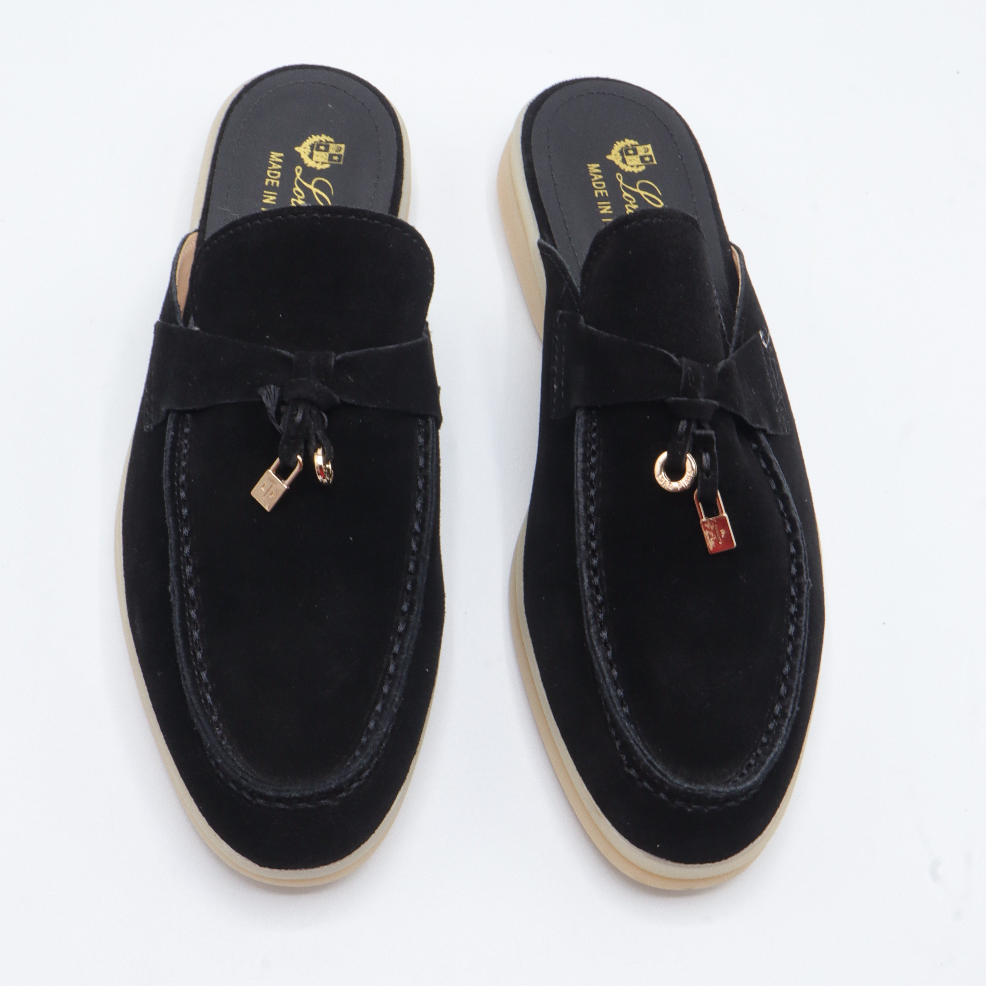 Suede Charm Moccasin Flat Mules – Women's Jet Black Slip-On Loafers