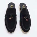 Suede Charm Moccasin Flat Mules – Women's Jet Black Slip-On Loafers