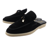 Suede Charm Moccasin Flat Mules – Women's Jet Black Slip-On Loafers