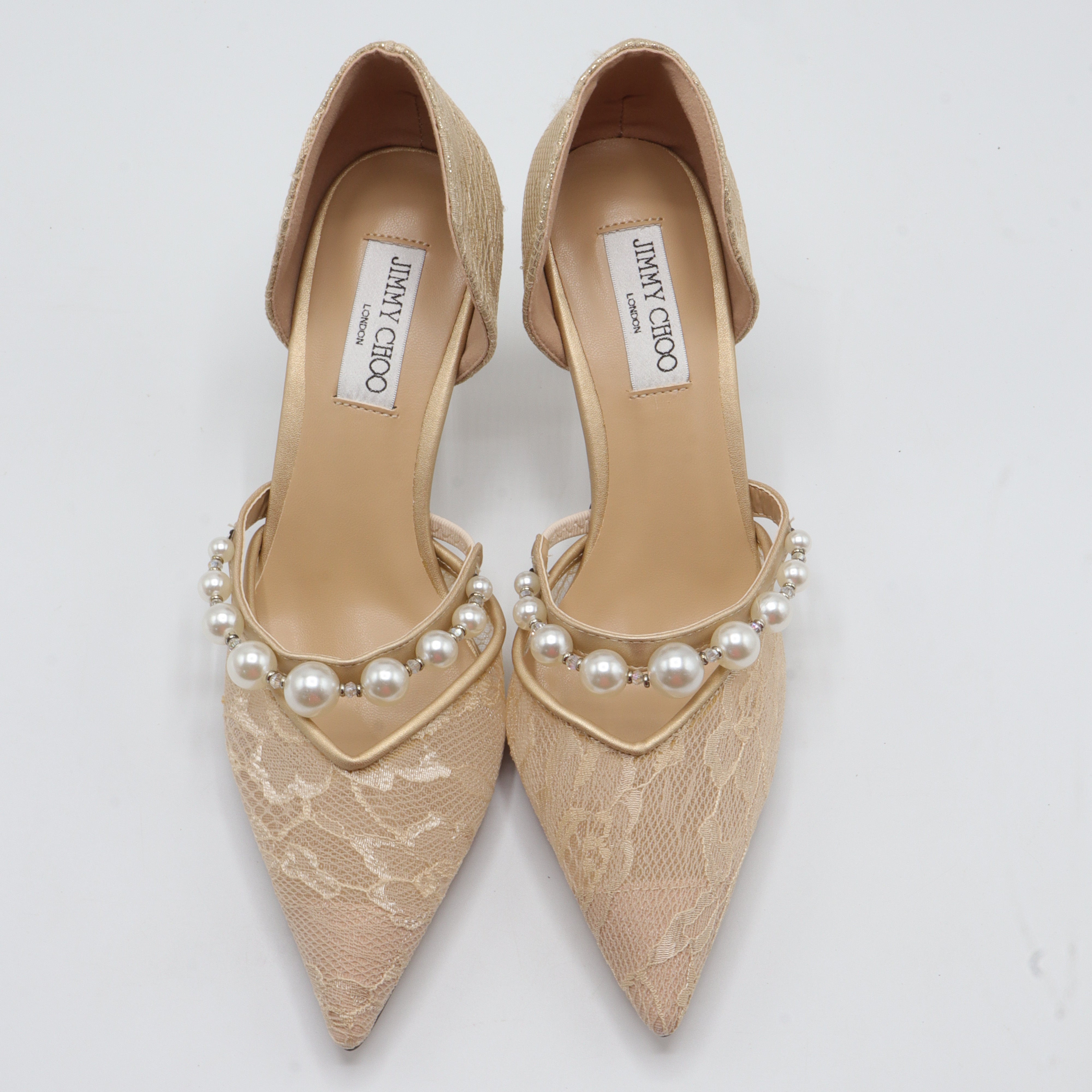 Jimmy Choo Style Pearl Lace D'Orsay Pumps – Women's Gold Bridal & Party Heels
