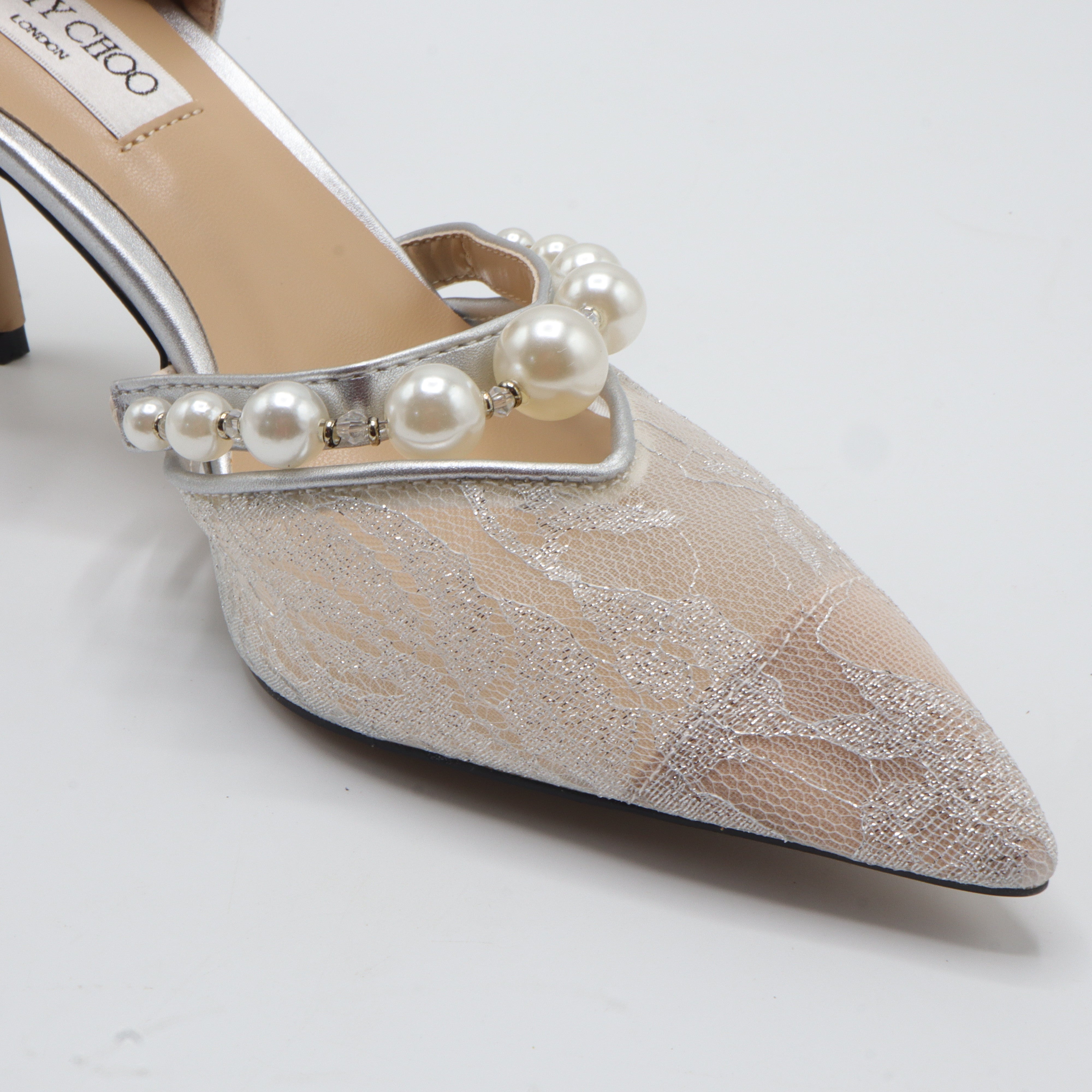 Jimmy Choo Style Pearl Lace D'Orsay Pumps – Women's Silver Bridal & Party Heels