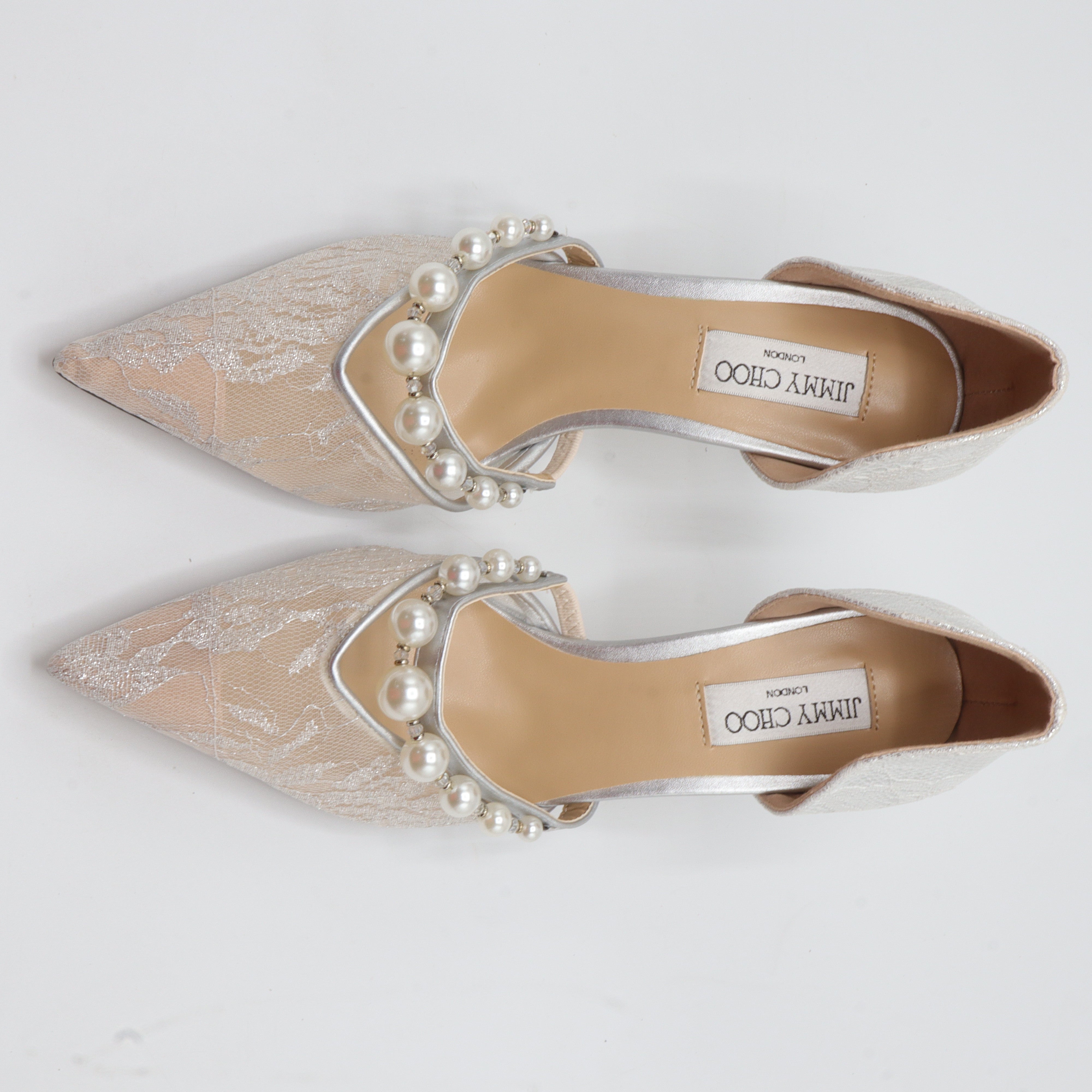 Jimmy Choo Style Pearl Lace D'Orsay Pumps – Women's Silver Bridal & Party Heels