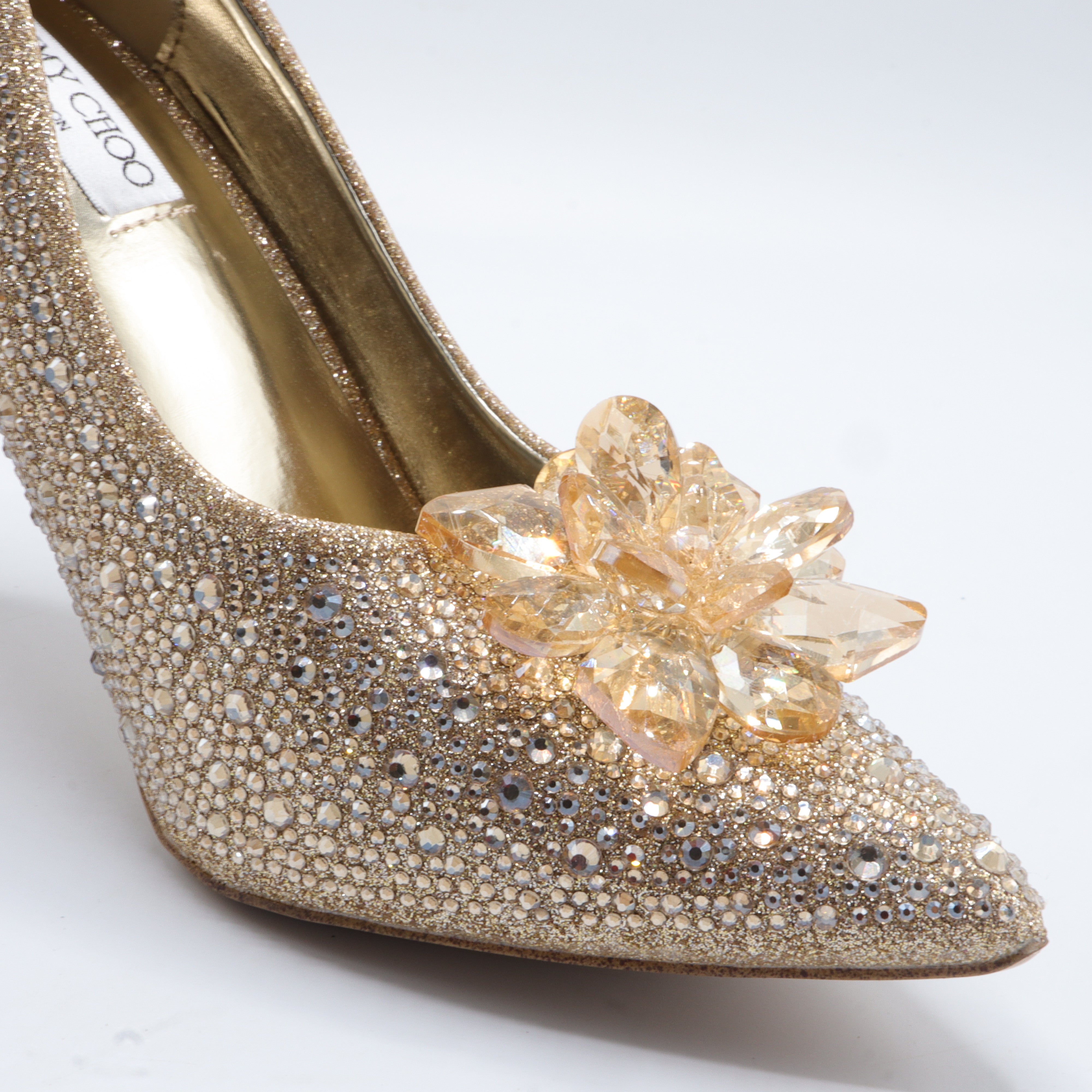 Jimmy Choo Style Crystal Cluster Stiletto Pumps – Women's Gold Bridal & Party Shoes