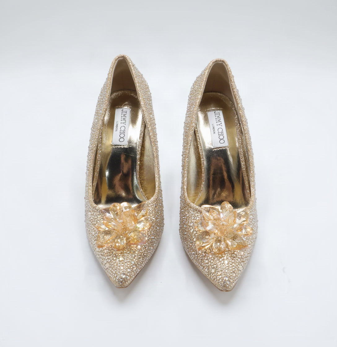 Jimmy Choo Style Crystal Cluster Stiletto Pumps – Women's Gold Bridal & Party Shoes