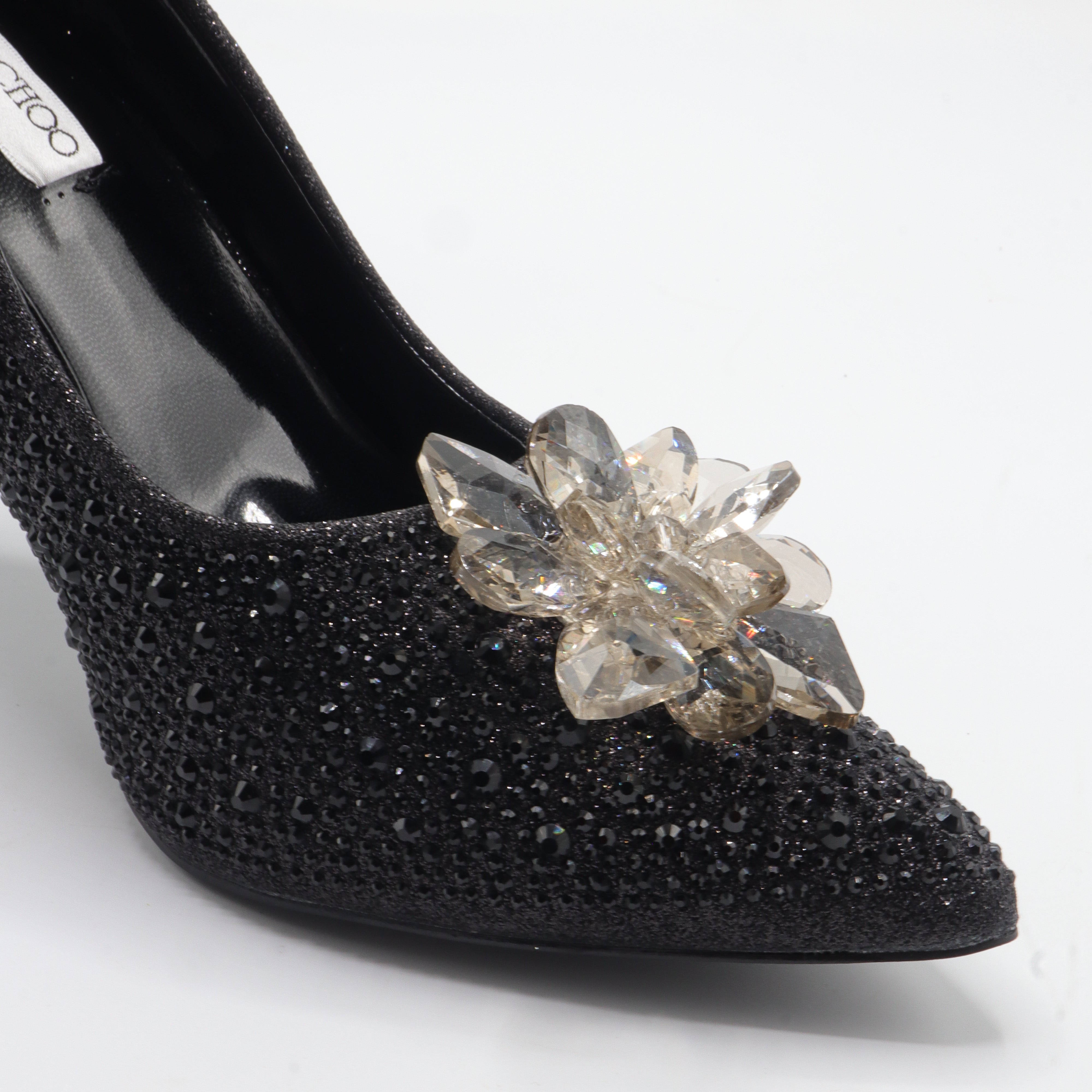 Jimmy Choo Style Crystal Cluster Stiletto Pumps – Women's Black Party & Gala Shoes