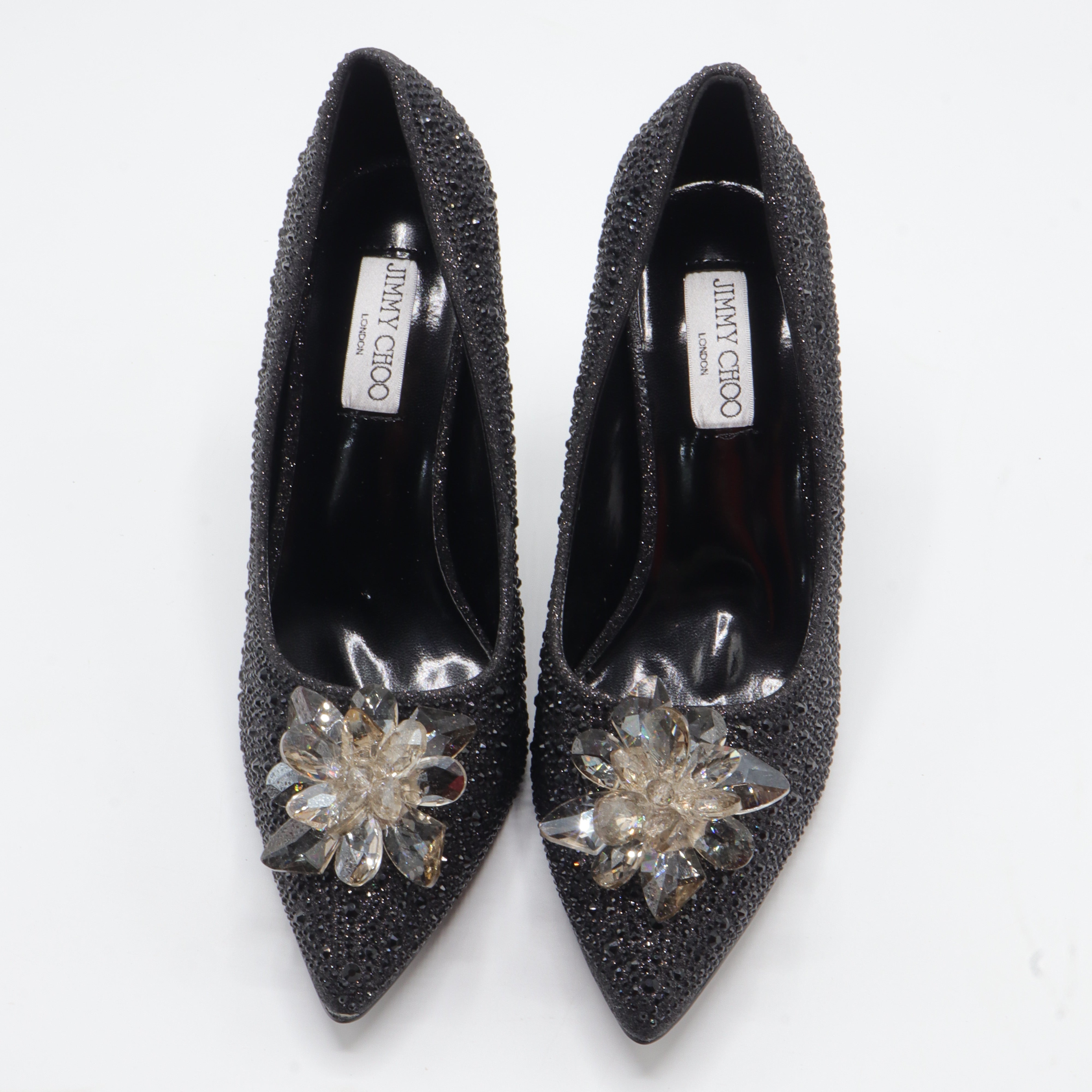 Jimmy Choo Style Crystal Cluster Stiletto Pumps – Women's Black Party & Gala Shoes