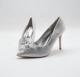 Jimmy Choo Style Crystal Cluster Stiletto Pumps – Women's Silver Bridal & Party Shoes