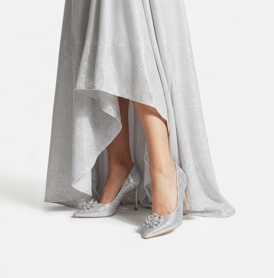 Jimmy Choo Style Crystal Cluster Stiletto Pumps – Women's Silver Bridal & Party Shoes