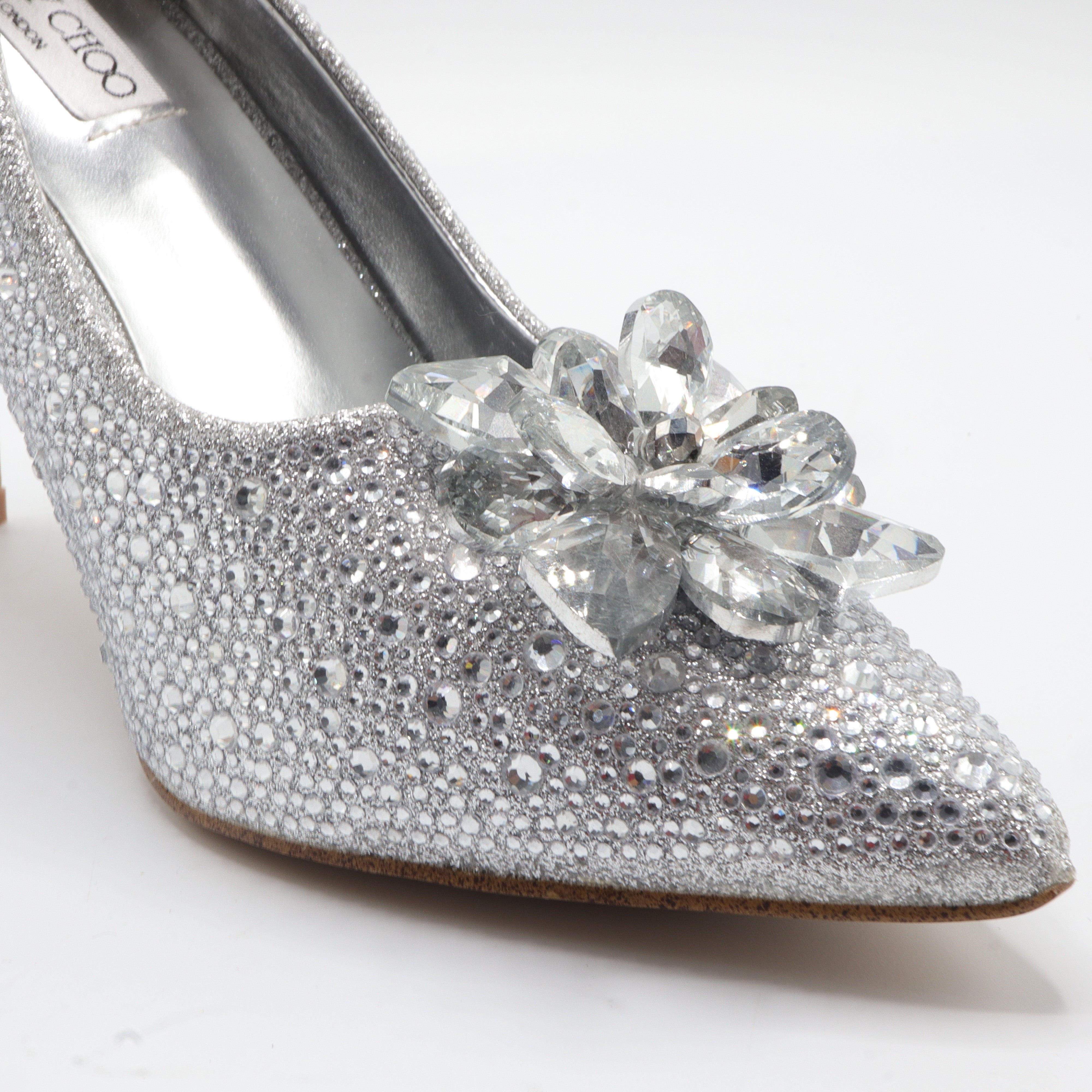 Jimmy Choo Style Crystal Cluster Stiletto Pumps – Women's Silver Bridal & Party Shoes