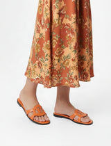 Cutout Monogram Open-Toe Flat Slides – Women's Tangerine Orange Slip-On Summer Sandals