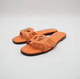 Cutout Monogram Open-Toe Flat Slides – Women's Tangerine Orange Slip-On Summer Sandals