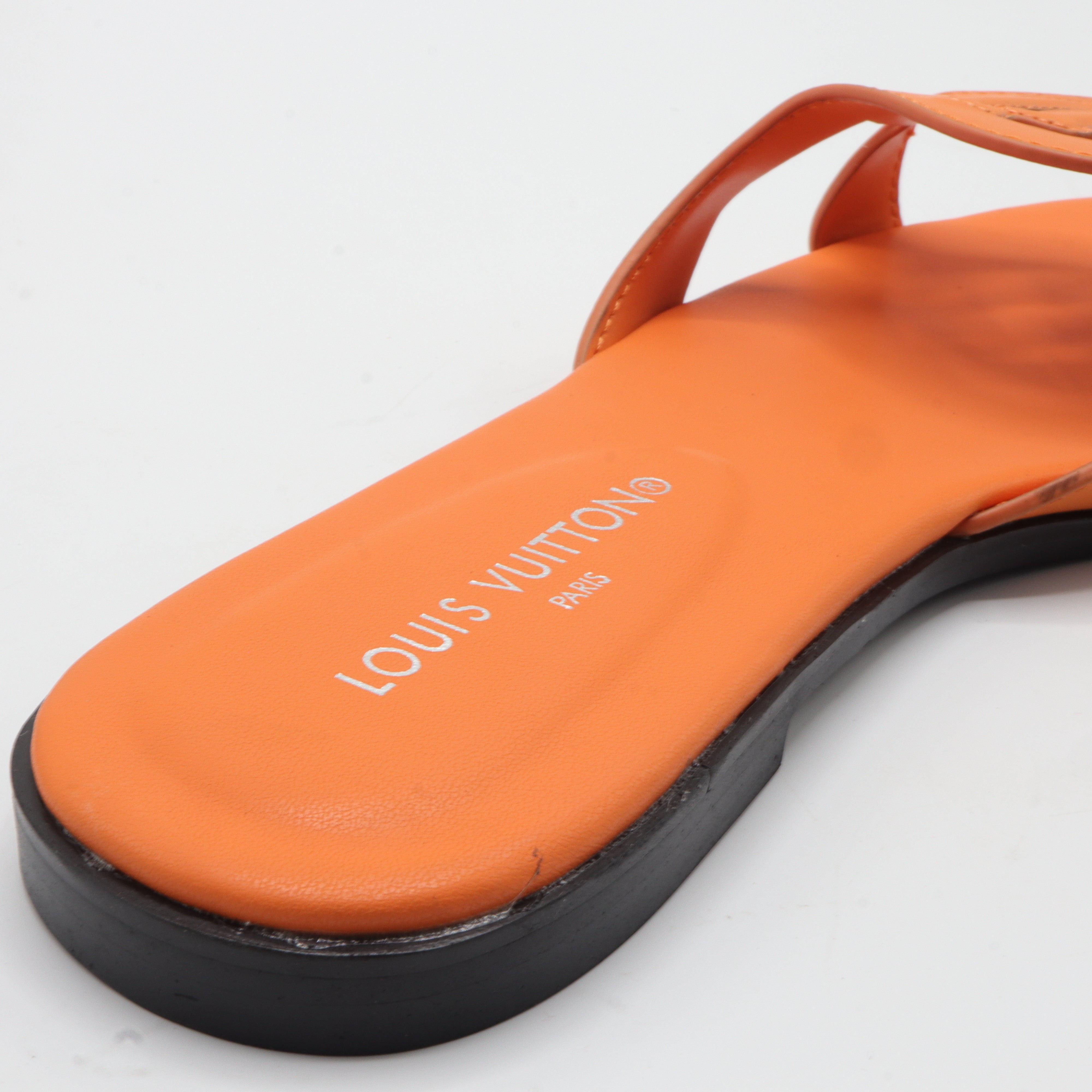 Cutout Monogram Open-Toe Flat Slides – Women's Tangerine Orange Slip-On Summer Sandals
