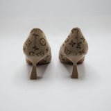 Monogram Jacquard Pointed-Toe Horsebit Flared Heel Pumps – Women's Brown & Tan Low-Heel Dress Shoes