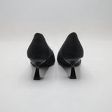 Monogram Jacquard Pointed-Toe Horsebit Flared Heel Pumps – Women's Black & Charcoal Low-Heel Dress Shoes