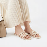 Interlocking Cutout Monogram Square-Toe Flat Slides – Women's Cream Matte Jelly Slip-On Sandals