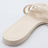 Interlocking Cutout Monogram Square-Toe Flat Slides – Women's Cream Matte Jelly Slip-On Sandals